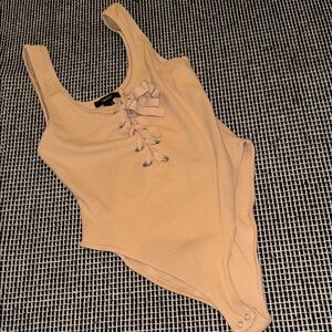Forever 21 Tan Bodysuit with Lace-Up Detail